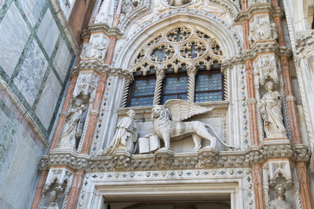 Detail of Porta della Carta of Doge`s Palace, Venice.のeditorial素材