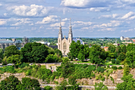 Notre Dame Basilica in Ottawa as seen from Parliament Hill. Canada.の写真素材