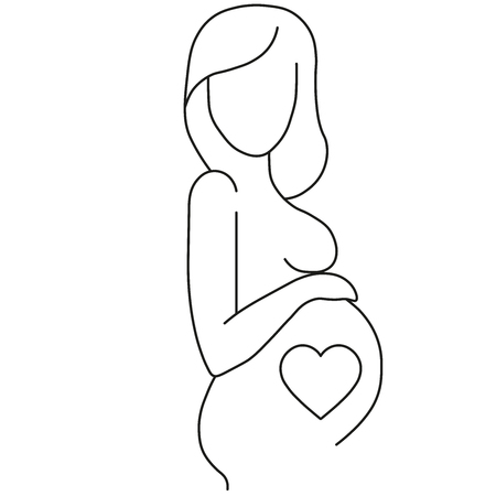 Pregnant woman whit heart.Vector silhouette.Expectant mother.のイラスト素材