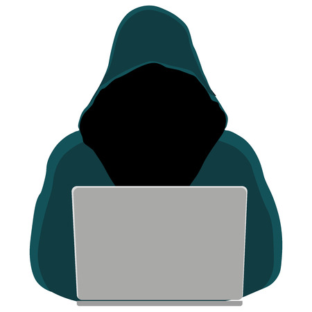 Hacker wearing hoodie in the hood. Vector illustration isolated on white background.のイラスト素材