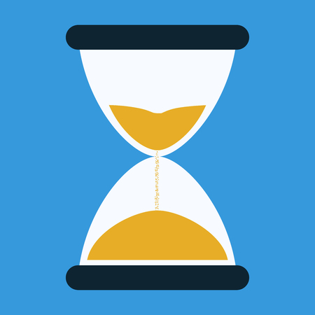Hourglass time. Simple flat icon on blue background.Hourglass time. Simple flat icon on blue...