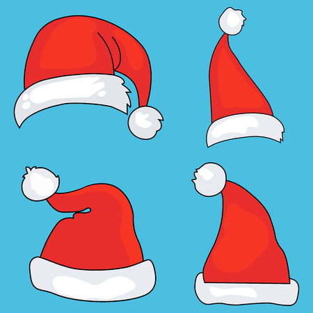 Christmas santa claus red cartoon hats isolated vector imageのイラスト素材