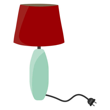 Table or bedside lamp with beige fabric shade and wooden leg. House decor element. Flat vector designのイラスト素材