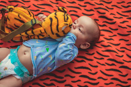 September 4, 2015 Omsk, Russia. Child under 1 year old, color-rich image. Editorialのeditorial素材