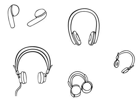 Different headphones set hand drawn illustrationのイラスト素材