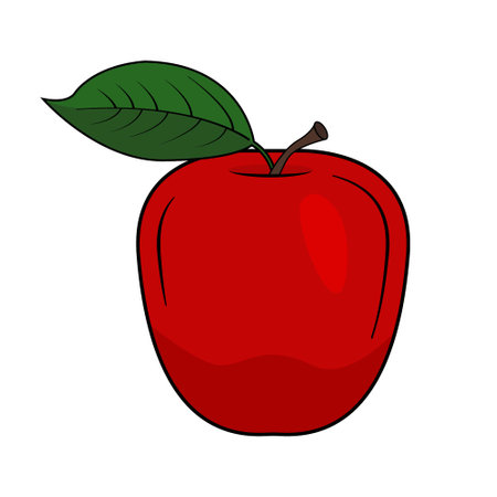 Red Apple with Green Leaf Flat Style Isolated on White Background.のイラスト素材