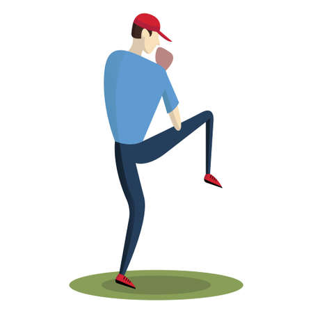 Baseball pitcher preparing to throw the ball vector illustration.のイラスト素材