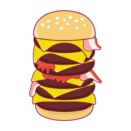 Giant burger with cheese and bacon. Vector illustration on a white background.のイラスト素材