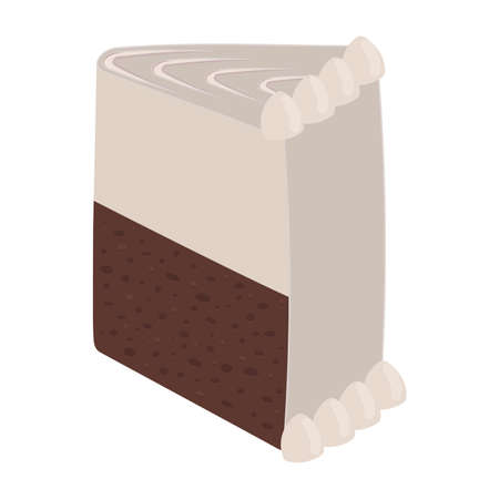 A piece of coffee cake with whipped cream. Vector illustration of confectionery.のイラスト素材