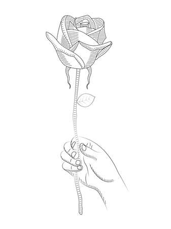 Hand holding a rose vector sketch. Valentine's day concept.のイラスト素材