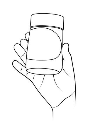 Jar with label in hand sketch illustration. holding jar.のイラスト素材