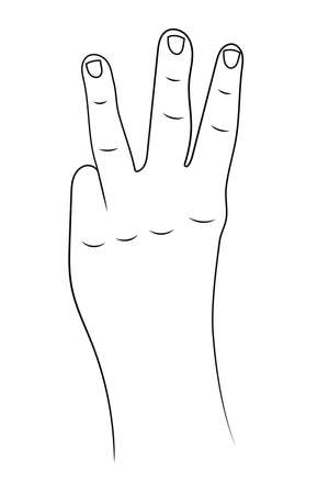 Hand shows the number three sketch illustration.のイラスト素材