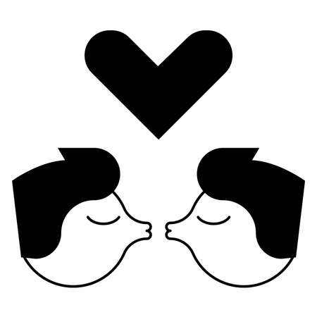 Gay couple kissing pictogram vector illustration. Heart above heads.のイラスト素材