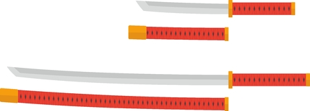 Tanto and katana with red handlesのイラスト素材