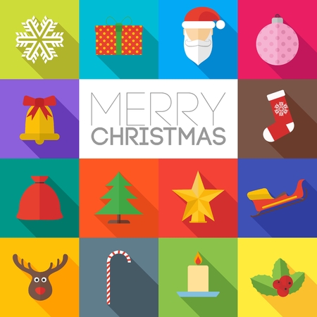 Merry christmas flat icons with long shadows setのイラスト素材