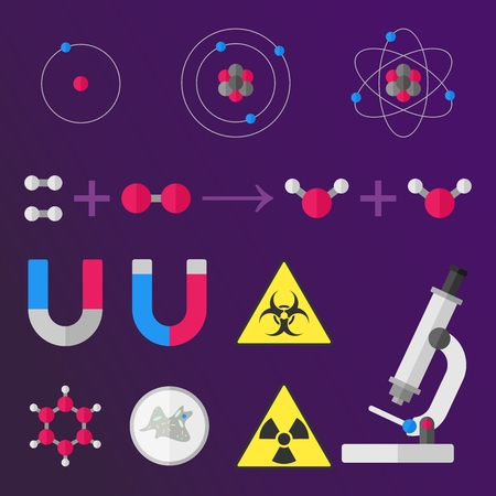 Some science stuff flat stile signs on violet backgroundのイラスト素材