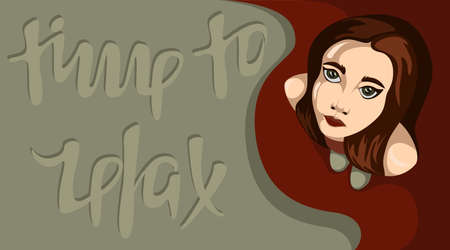 Vector image of a girl who looks up at the observer.のイラスト素材