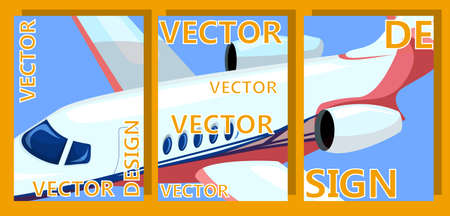 vector image consisting of three interconnected images. In each image there is an element of an airplane flying in the sky.のイラスト素材