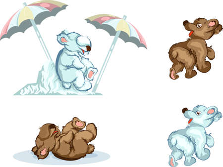 Vector image of a bear sitting on an ice block on a Sunny day and hiding under an umbrellaのイラスト素材