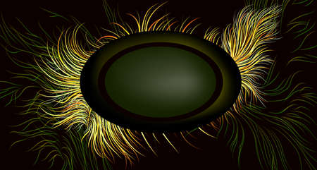 Vector image of abstract stains in the form of lines with bright gradients resembling feathers, with a voluminous plate for inscriptions in bohemian green. EPS 10のイラスト素材