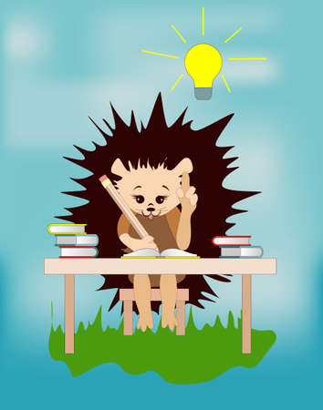 Vector image of a hedgehog at the table. Series of picturesのイラスト素材
