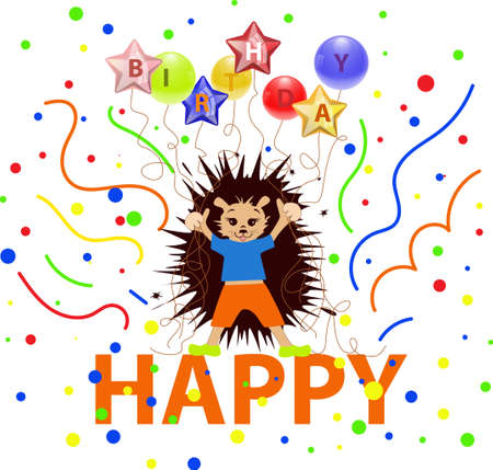 Vector image of a hedgehog celebrating his Birthday. Series of illustrationsのイラスト素材