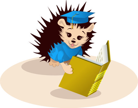 Vector image of a hedgehog with a book from a series of illustrations with a hedgehogのイラスト素材