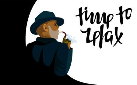 Vector flat isolated image of a black man smoking a pipeのイラスト素材