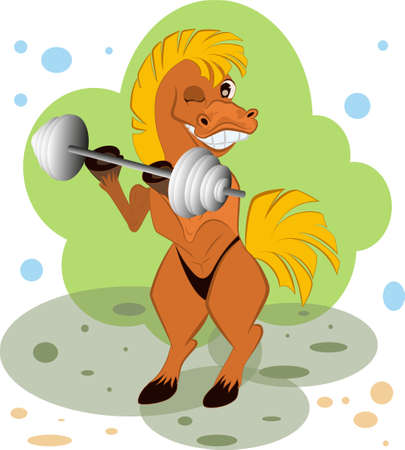 vector image of an horse with the ease of lifting the barbellのイラスト素材