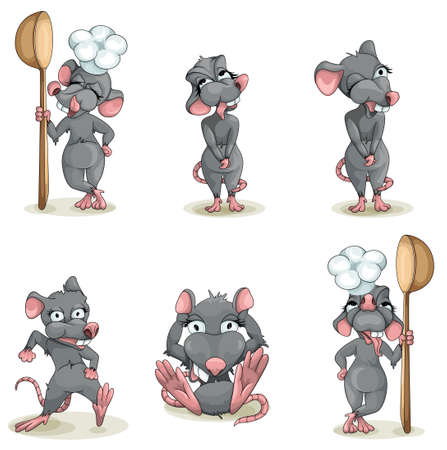 Vector image of a mouse in various poses and different facial expressions. Cartoon style. EPS 10のイラスト素材