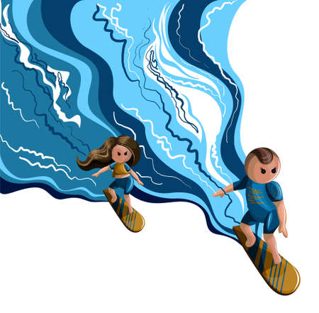Vector image of a sports pair of surfers. Joint passage of life barriers. Concept. EPS 10のイラスト素材