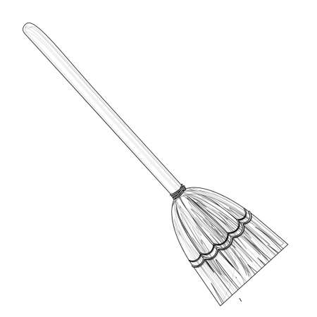 Vector image of a broom in detailed lines. Concept. Outline style. EPS 10のイラスト素材