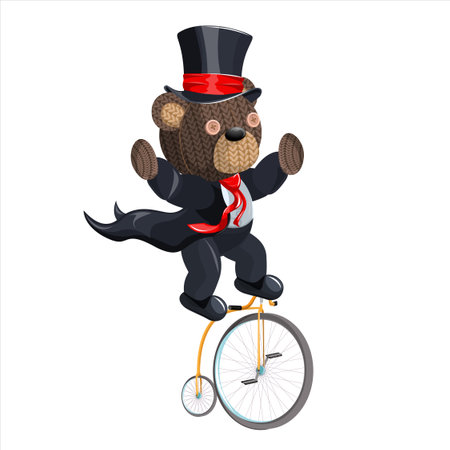 Vector image of a magician bear on a bicycle. concept. cartoon style.のイラスト素材