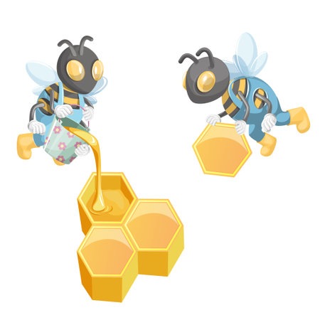 Vector image of the process of filling and sealing honeycombs. Cartoon. EPS 10のイラスト素材