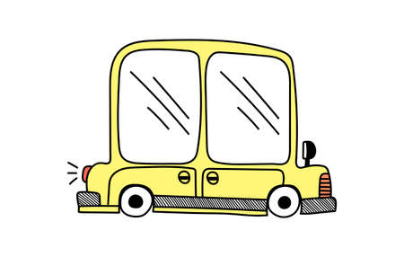 Vector cute yellow car in doodle style on a white backgroundのイラスト素材