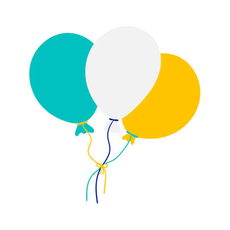 A bunch of colorful balloons, vector illustration in flat style isolated elements on a white background.のイラスト素材
