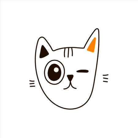 Vector illustration of a cute cat face in doodle style, isolated element on a white background.のイラスト素材