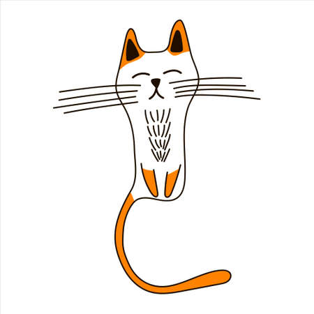 Vector illustration of a cute cat with red ears and tail in doodle style, isolated element on a white background.のイラスト素材