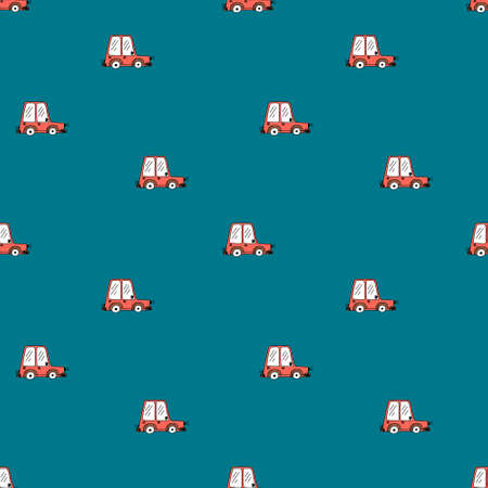 Vector seamless pattern with cute red doodle-style typewriters on a blue backgroundのイラスト素材