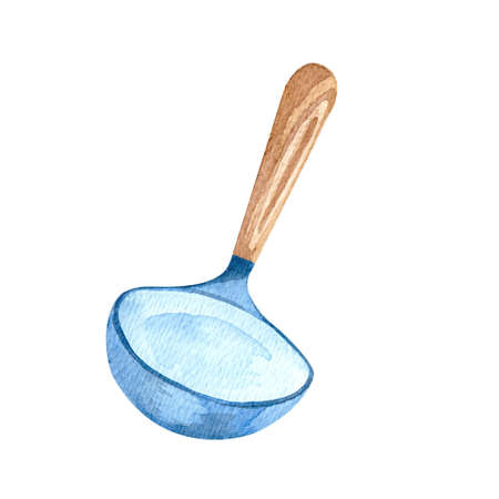 Watercolor illustration, soup ladle, kitchen utensils, isolated element on white backgroundの写真素材