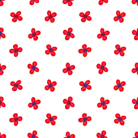 Vector pattern with red small flowers on a white background in a handmade style.のイラスト素材