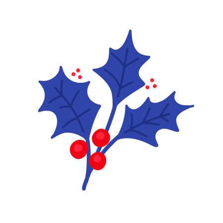 Vector illustration with a sprig of holly and red berries in a flat style on a white background.のイラスト素材