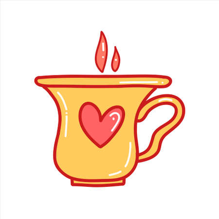 Vector illustration of a yellow tea cup with a heart in a cartoon style.のイラスト素材