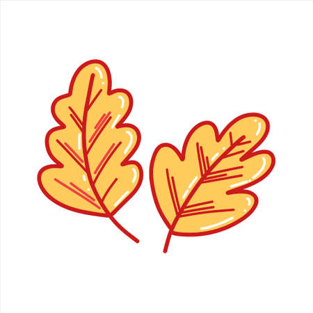 Vector illustration of two yellow oak leaves, an isolated element in a cartoon style.のイラスト素材