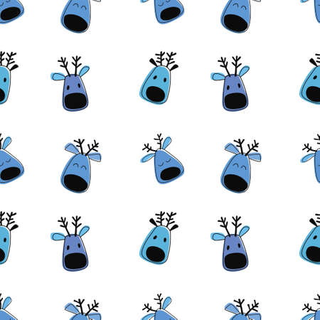 Vector pattern with cute reindeer with horns in doodle style.のイラスト素材