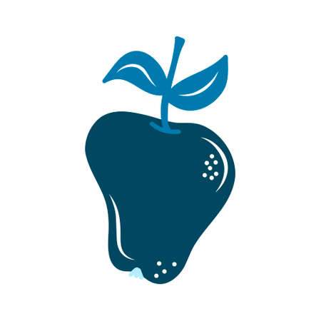 A blue abstract apple with a twig, an isolated element on a white background, fruits in a flat styleのイラスト素材