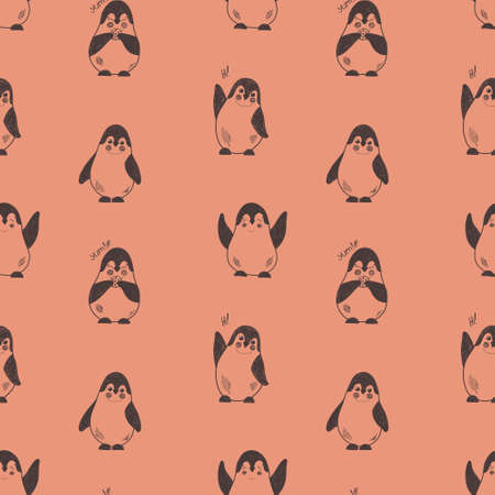 Vector pattern with cute funny penguins, hand-drawn illustration.の写真素材