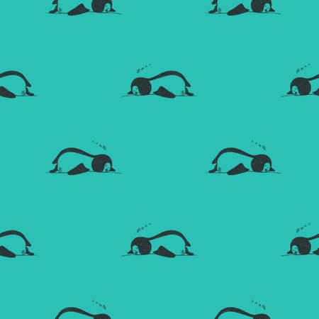 Vector pattern with cute funny sleeping penguins, hand-drawn illustration.のイラスト素材