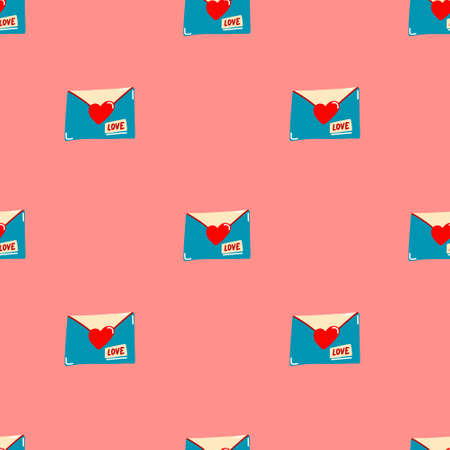 Vector pattern for Valentines Day, love letter pattern in doodle style, 80sのイラスト素材