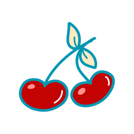Vector illustration, heart shaped cherries in doodle style, 80s style, Valentines dayのイラスト素材